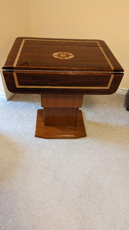 Teak Hi Lo Marine Table -  Compass Rose Inlay in Other in Barrie