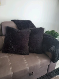 Black Throw & 2 accent Pillows - fun fur