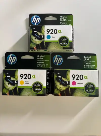 3 Cartouches d'encre HP 920XL (couleur: jaune, magenta et cyan)