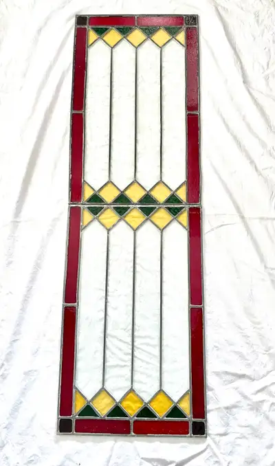 Set of 2 unframed antique leaded stained glass panels. Small crack in corner of one as shown in phot...