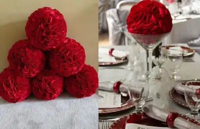 Red Fabric Hand Made Flower/Petal Balls, View more