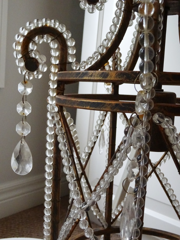 CHANDELIER antique GLASS BEADED CAGE with CRYSTAL LUSTERS PRISMS in Indoor Lighting & Fans in Hamilton - Image 9