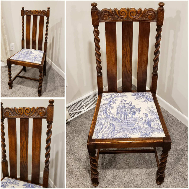 Antique Barley Twist Chair w Toile Print in Chairs & Recliners in Norfolk County - Image 2