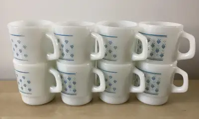 8 Vintage MCM TERMOCRISA Mexico Milk Glass Stackable Mugs, View more