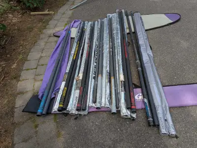 Neil Pryde standard diameter windsurfing masts. From left to right in overview photo: 1) 370cm matri...