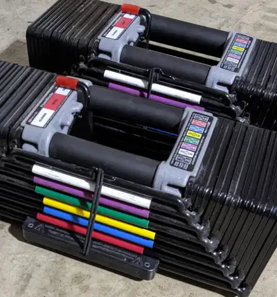 Powerblocks dumbells with stand, View more