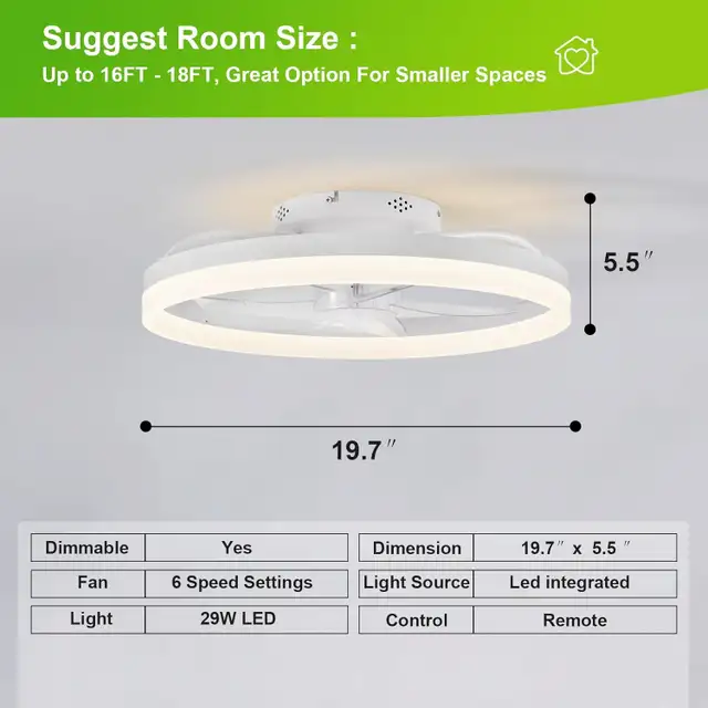 Leoezya Flush Mount Ceiling Fan with Light, 6 Speeds, LED Dimmab in Indoor Lighting & Fans in Mississauga / Peel Region - Image 10