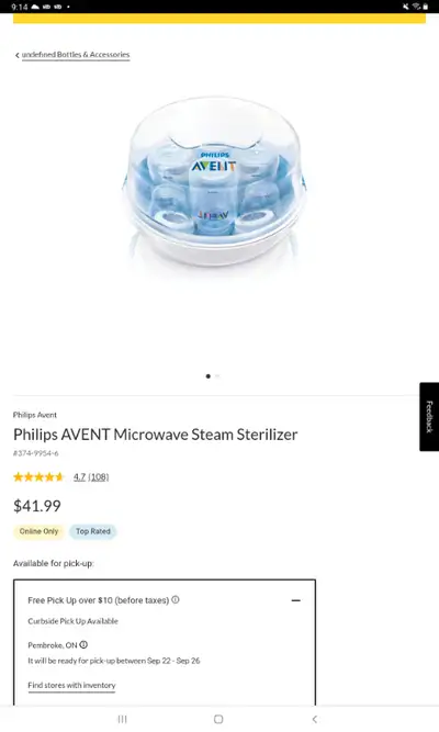 Avent steam sterilizer, View more