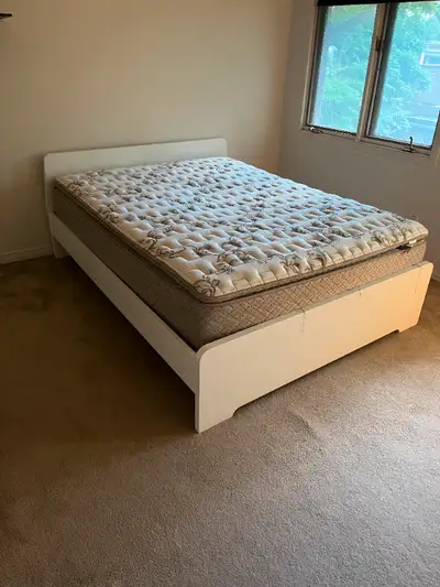Ikea White like new Queen Bedframe and high quality mattress