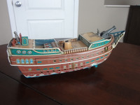 Vintage Tin Litho Battery Op Pirate Ship - Made In Japan