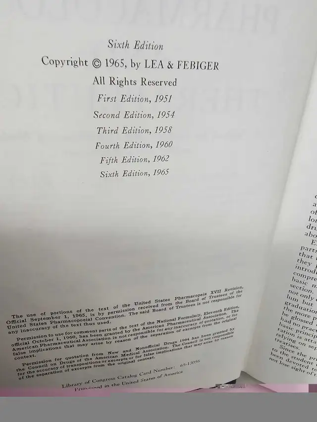 Vintage 1965 Pharmacology and Therapeutics Textbook in Textbooks in Saskatoon - Image 3