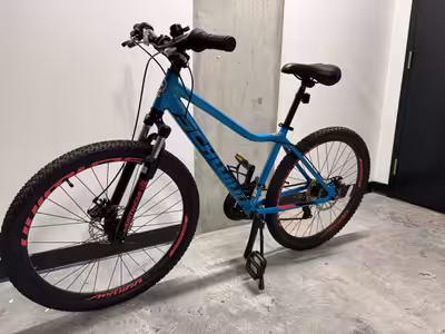 Lightweight aluminum frame, 21-speed, front suspension, disc brakes. We bought the bicycle on June 2...