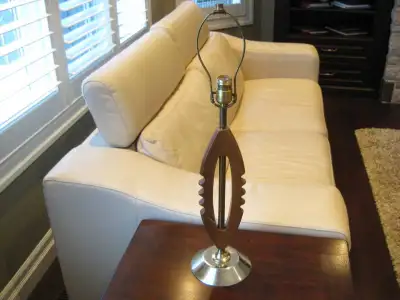 Vintage 1970's Wood and Gold Steel Table Lamp Base  (No Shade), View more
