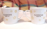 2 GODIVA Belgium 1926 porcelain snowflake large coffee mugs