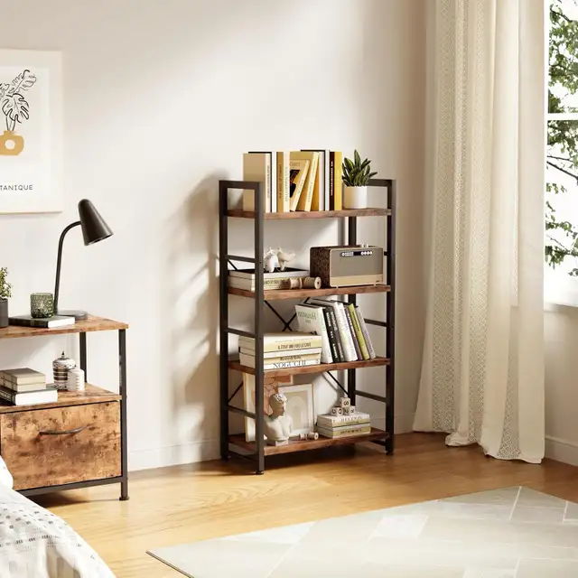 4-Tier 24inch Rustic Brown Shelving Unit Wood Bookcase with Open in Bookcases & Shelving Units in Markham / York Region - Image 6