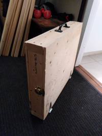 Solid wood / plywood suitcase with hinges and styrofoam lining