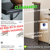 CLEARANCE! Ikea 1 Bergshult Grey Shelf+2 Granhult Brackets