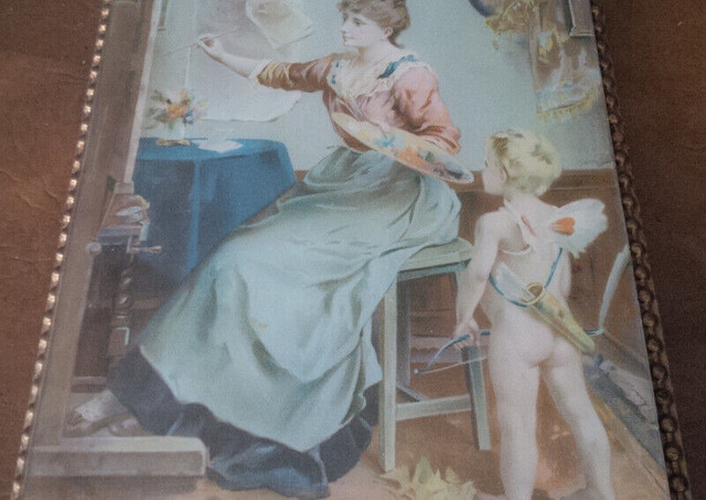 Vintage Victorian Print & Frame, Mama Painting Her Little Cupid in Arts & Collectibles in Stratford - Image 3