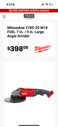 Milwaukee 7-9” angle grinder -cordless