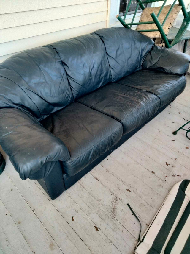 FREE Leather couch blue Port Perry in Couches & Futons in Kawartha Lakes