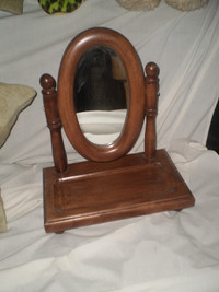 Wooden mirror on stand , shaving mirror