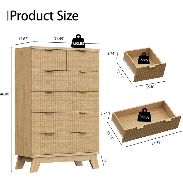 Fluted Dresser for Bedroom with 6 Drawers, 46" in Dressers & Wardrobes in City of Toronto - Image 3