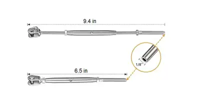 New, never been used; T316 Stainless Steel Marine Grade; Jaw & Swage TurnbuckleC Opened Length: 9.4"...