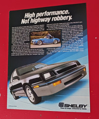 RARE ORIG 1987 DODGE SHELBY CSX RETRO CAR AD ANNONCE