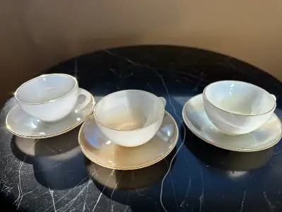 Vintage France Alcopal heat resistant gilt rim cups and saucers, View more
