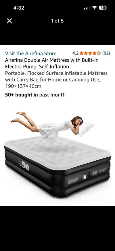 Airefina Double Air Mattress with Built-in Electric Pump (190×1, View more