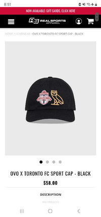 BRAND NEW OVO TFC HATS WITH TAGS BLACK OR WHITE AVAILABLE $34.99