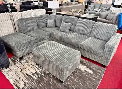6 Seater Sectional Corduroy Material Sofa with Ottoman On Sale , View more
