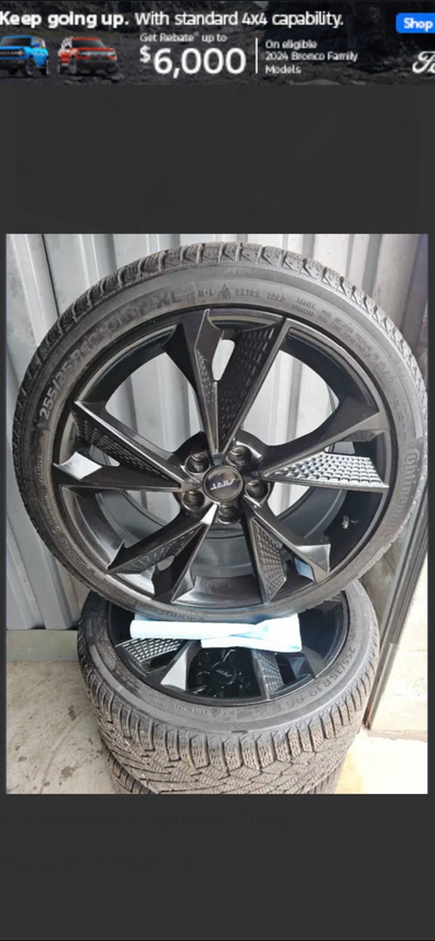 2 sets rims and tires available. 1 set is 19inch by 9.5 tires are continental winters tires 255 35 1...