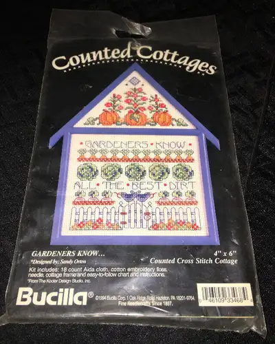 Vintage Bucilla Counted Cottages "Gardener's Know" Cross Stitch, View more