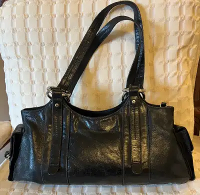 BLACK LEATHER PURSE, GENUINE LEATHER, SHOULDER, lovely detail., View more