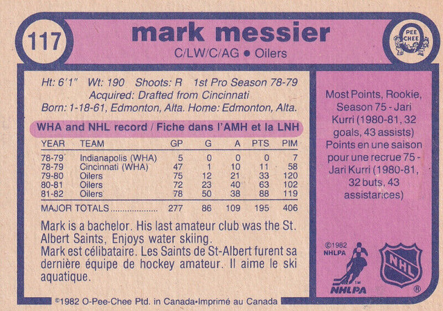 1982-83 OPC # 117 MARK MESSIER OILERS dans Art et objets de collection  à Ville de Québec - Image 2