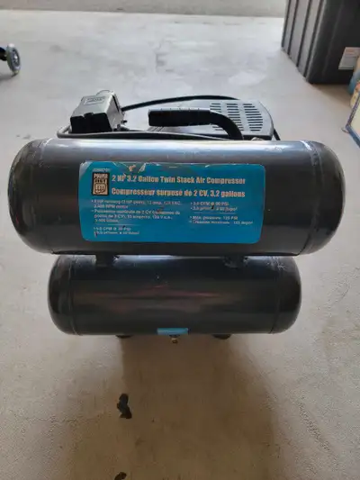 This used 2 HP 3.2 Gallon Twin Stack Air Compressor is perfect for various inflation tasks, from car...