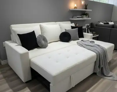 Moving Sale: Boucle Sleeper Sofa & Mattress, View more