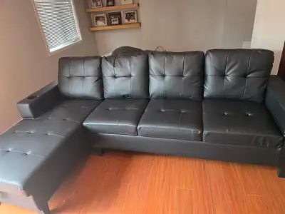 Black Faux Leather Sectional Sofa, View more