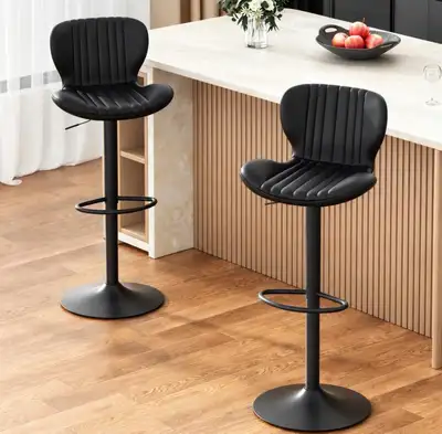 Shintenchi Bar Stools Set of 2 Modern Swivel Bar Chairs, Counter Height Faux Leather Metal Barstools...