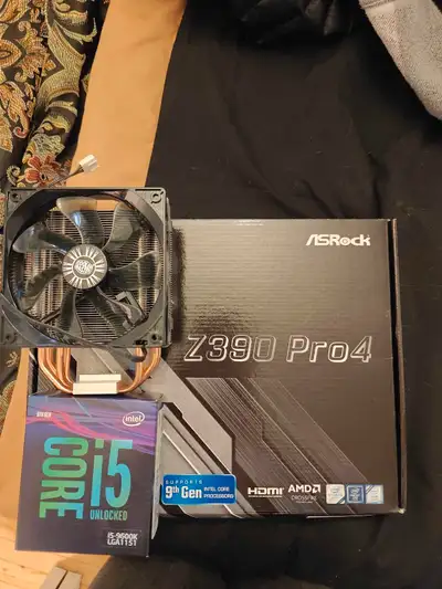 Looking to sell all together CPU: i5 9600k 9th gen Motherboard: ASRock Z390 pro CPU cooler: hyper 21...