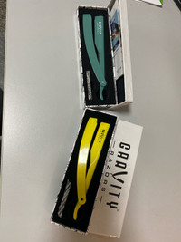 2 sets of Gravity Straight Razors (yellow and mint)