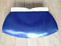 Navy leather with cream frame evening clutch by Jacques, Italy