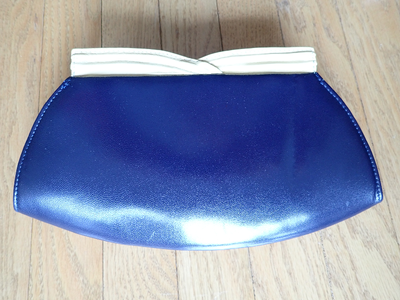 Navy leather with cream frame evening clutch by Jacques, Italy, View more