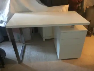 White computer desk with 3 drawers in the side, View more