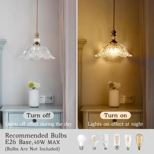 NZZDYI Brass Vintage Glass Pendant Light, 10.6 Gold Adjustable H in Indoor Lighting & Fans in Oshawa / Durham Region - Image 7