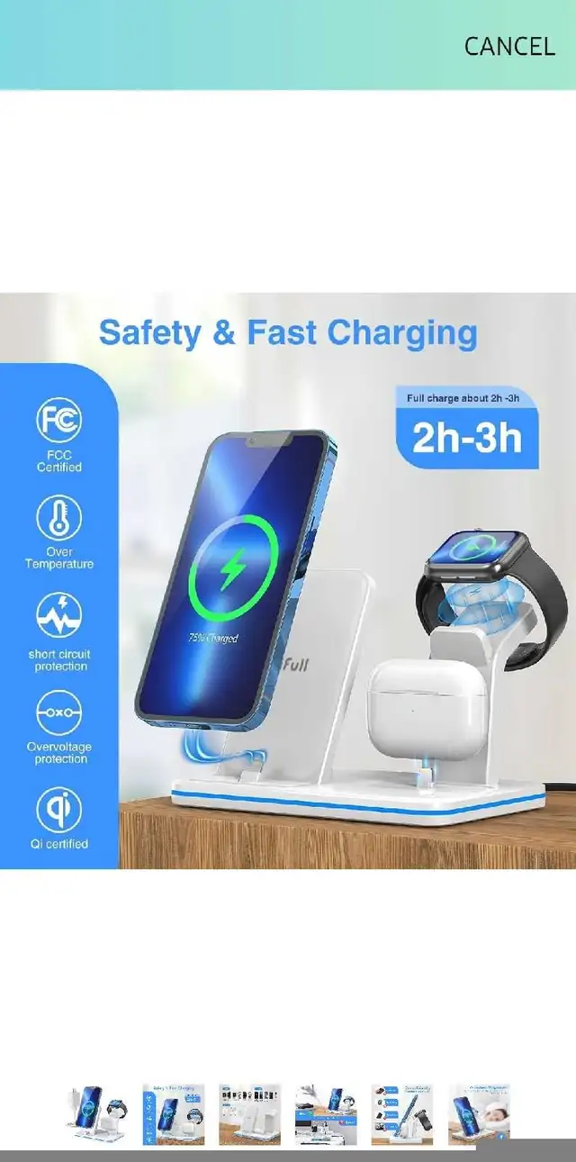 iPhone Charger Stand, QI Fast 3 in 1 Charging Station, Charging  in Cell Phone Accessories in Markham / York Region - Image 7