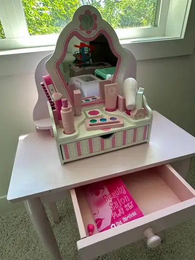 WOODEN kids beauty table playset, View more