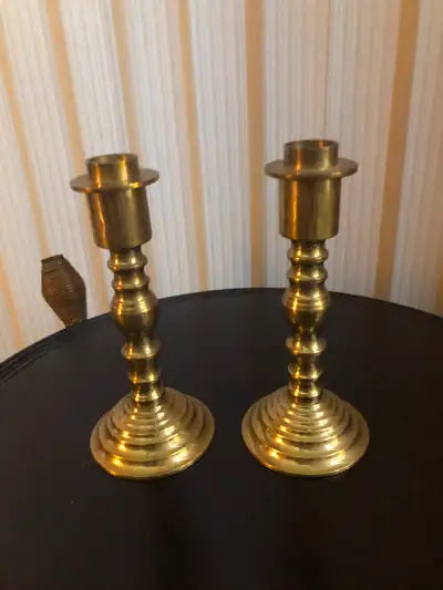 Beautiful Solid Two Piece Brass Candlestick Holders Wide Non-Tip, View more