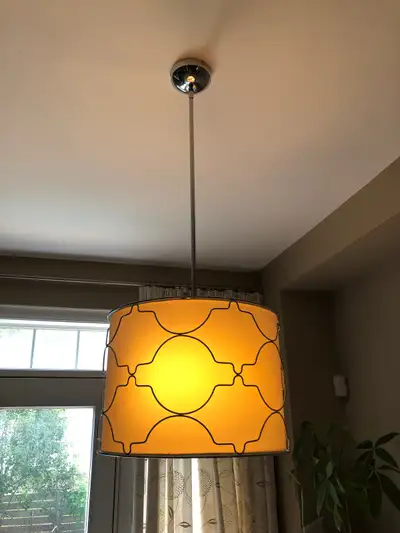 Pendant light fixture chrome and beige, View more